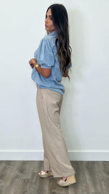 Ferro Beige Pinstripe Pants - PRINZZESA BOUTIQUE