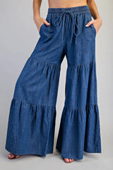 Lightweight Denim Tired Pants in Denim Blue