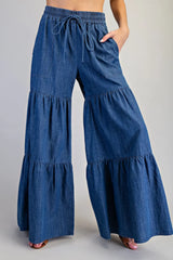 Lightweight Denim Tired Pants in Denim Blue