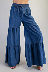 Lightweight Denim Tired Pants in Denim Blue