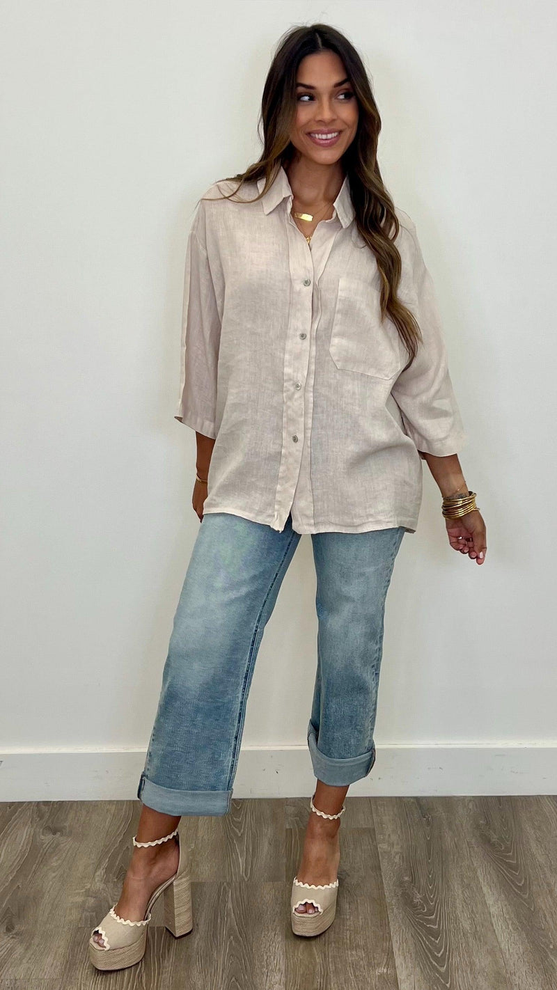 Serafina Linen Button Up Top - PRINZZESA BOUTIQUE