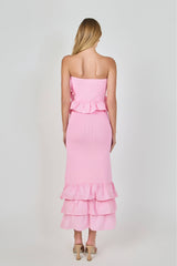 Mixed Media Strapless Fitted Maxi Dress