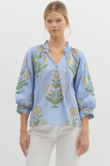 Cici Blue Floral Blouse