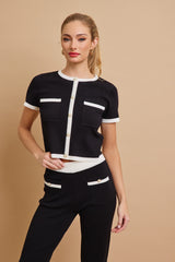 Knit Short Sleeve Cardigan And Pants Set