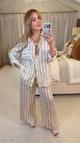 Taupe Linen Striped Set