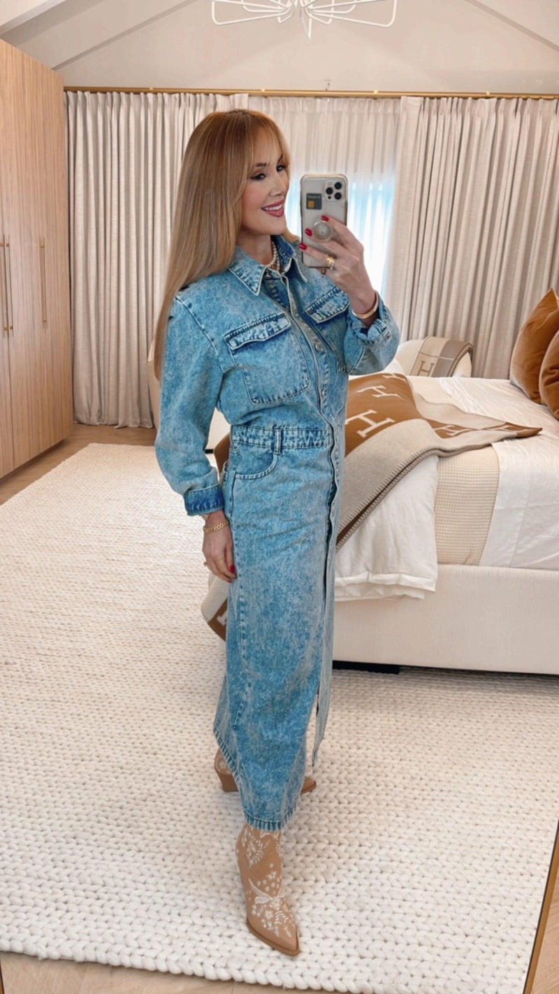 Sabrina Denim Maxi Dress - PRINZZESA BOUTIQUE