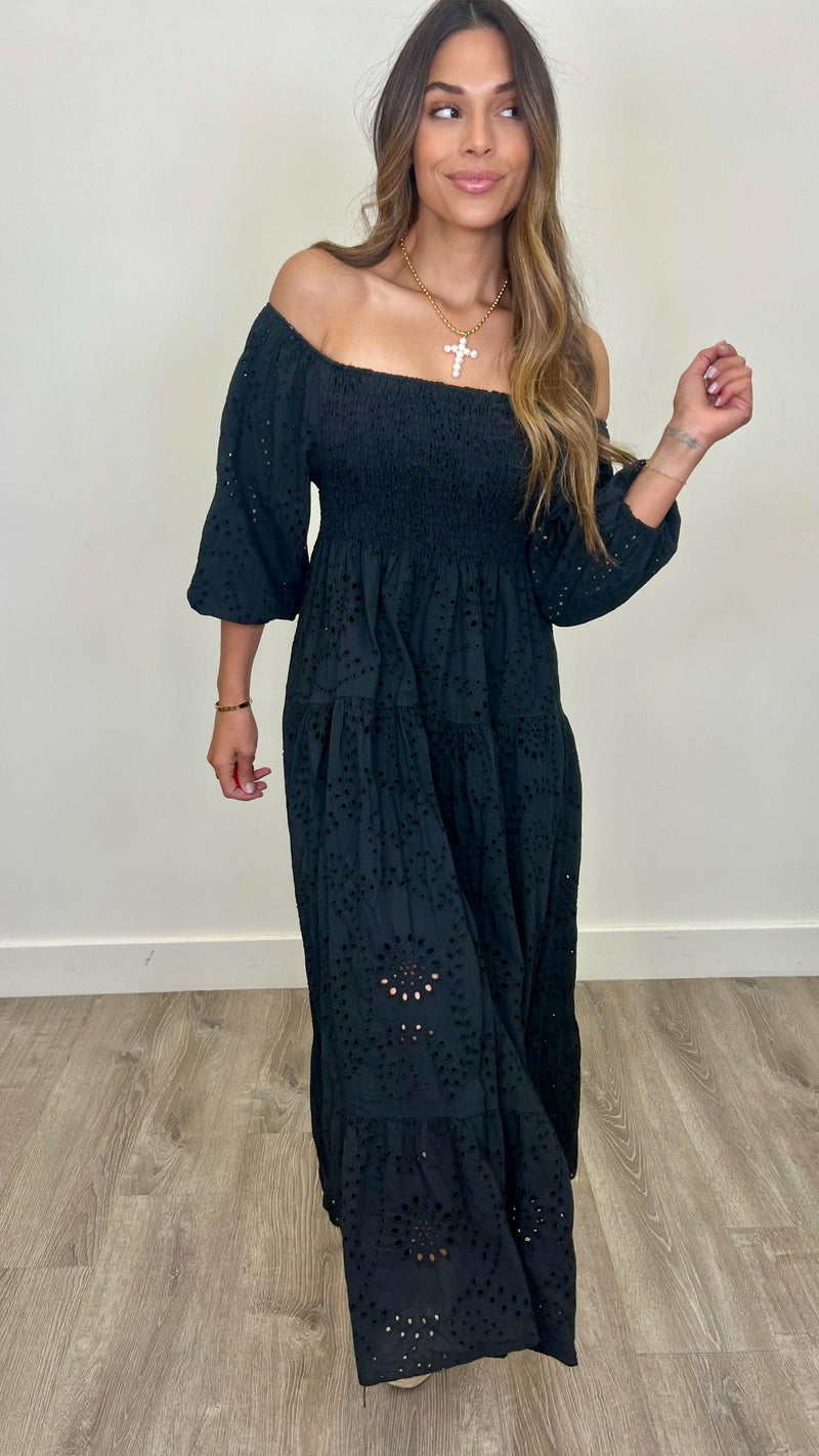 Isabella Eyelet Maxi Dress - PRINZZESA BOUTIQUE