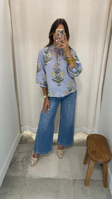 Cici Blue Floral Blouse