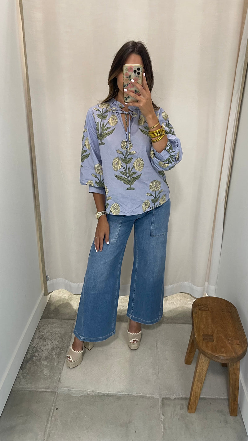 Cici Blue Floral Blouse