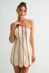 Beige Petal Outline Halter Mini Dress