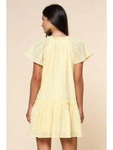 Eyelet Ruffled Shift Dress Lemon
