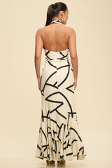 Ivory Geometric Print Belt Maxi Dress