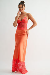 Orange Combo Luna Lace Satin Maxi Dress