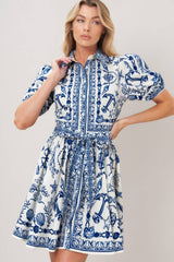 Kelly  printed woven mini dress IVORY BLUE