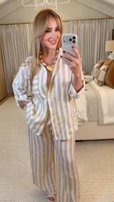 Taupe Linen Striped Set