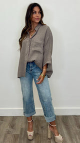 Serafina Linen Button Up Top - PRINZZESA BOUTIQUE