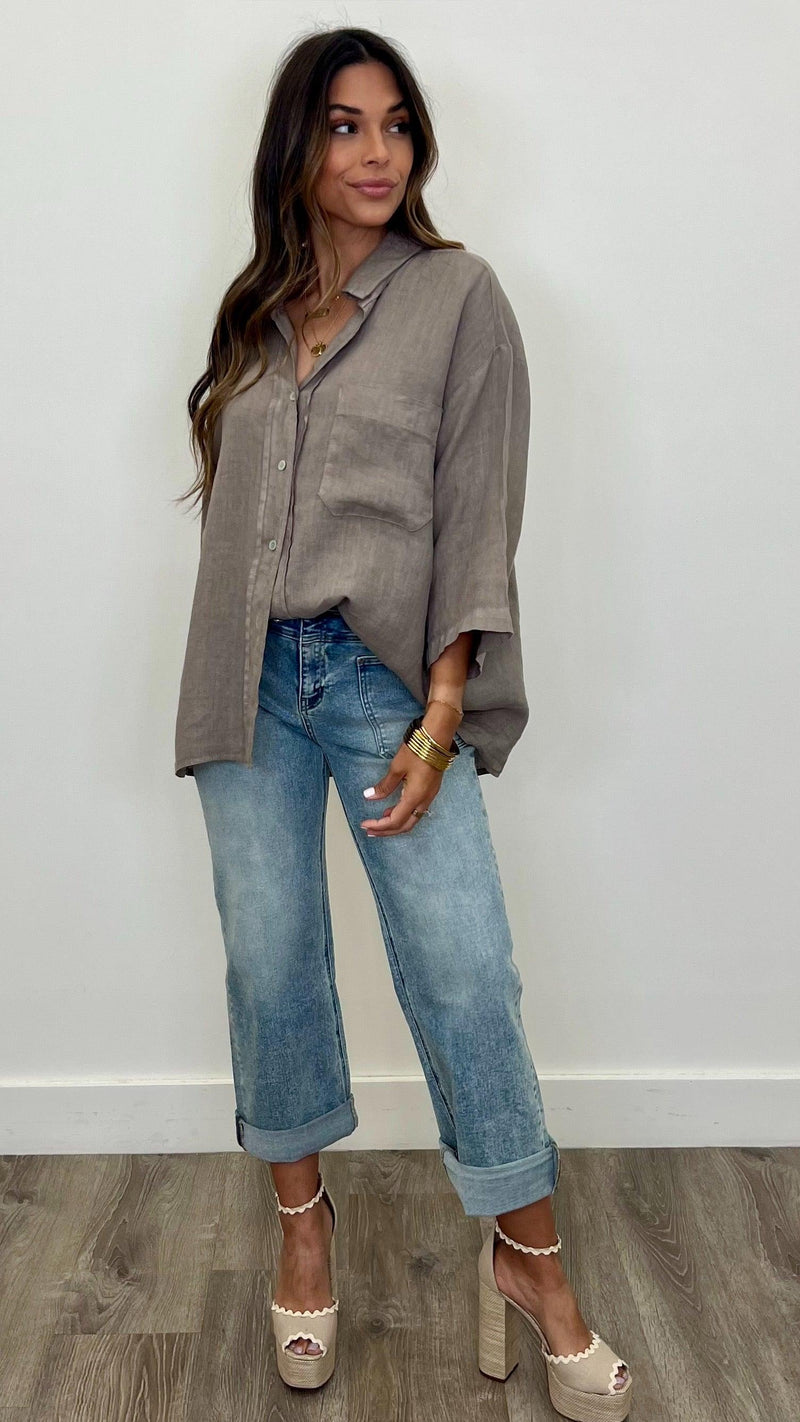 Serafina Linen Button Up Top - PRINZZESA BOUTIQUE