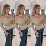 Eliana Taupe Off Shoulder Top
