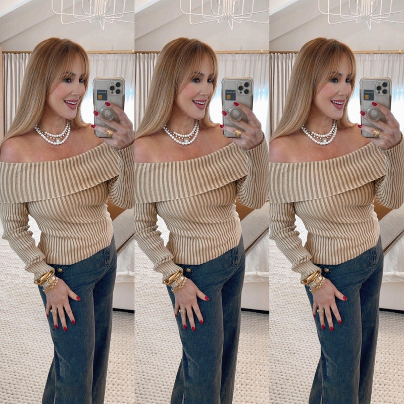 Eliana Taupe Off Shoulder Top