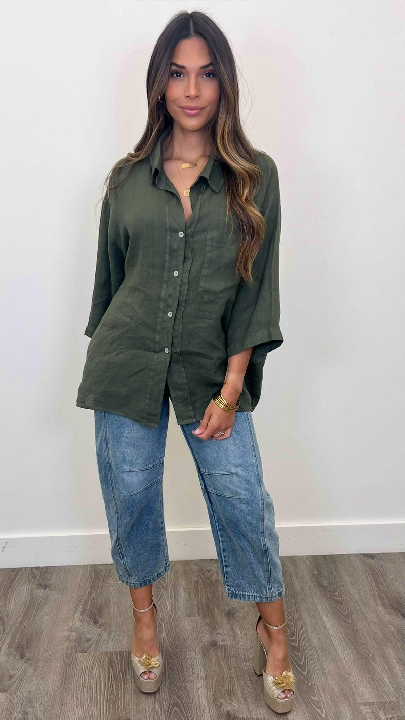 Serafina Linen Button Up Top