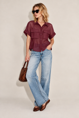 Button Down Italian Blouse in Wine