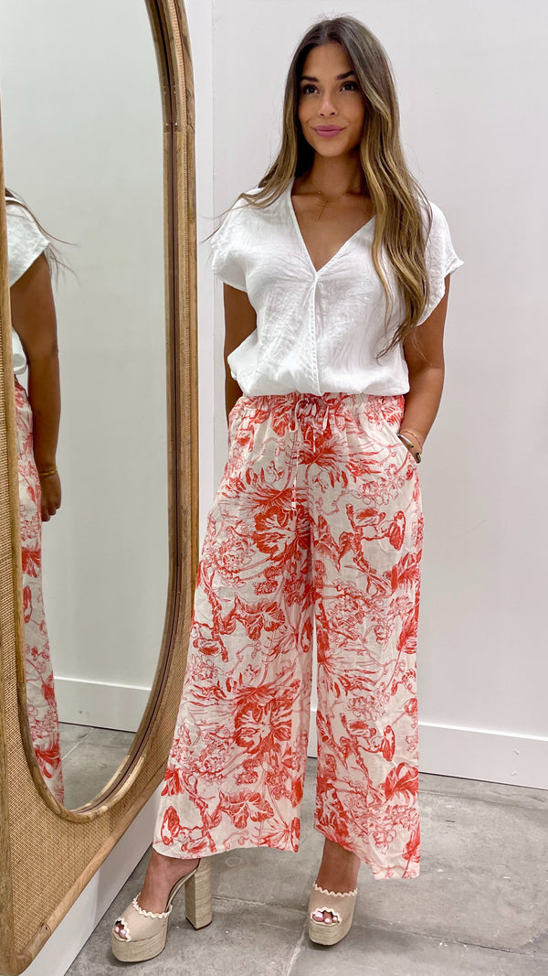 Linen Printed Orange Pants