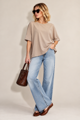 Oversized Pullover Round Neck Band Short Sleeve