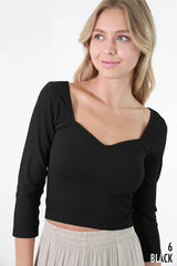 Abigail Sweetheart 3/4 Sleeve Crop Top One Size - PRINZZESA BOUTIQUE