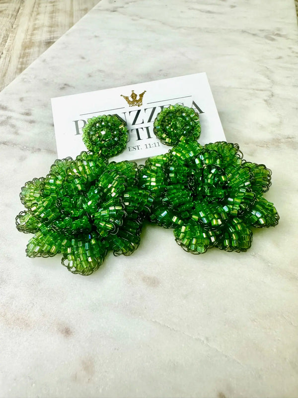 Amaya Tropical Green Blossom Earrings - PRINZZESA BOUTIQUE