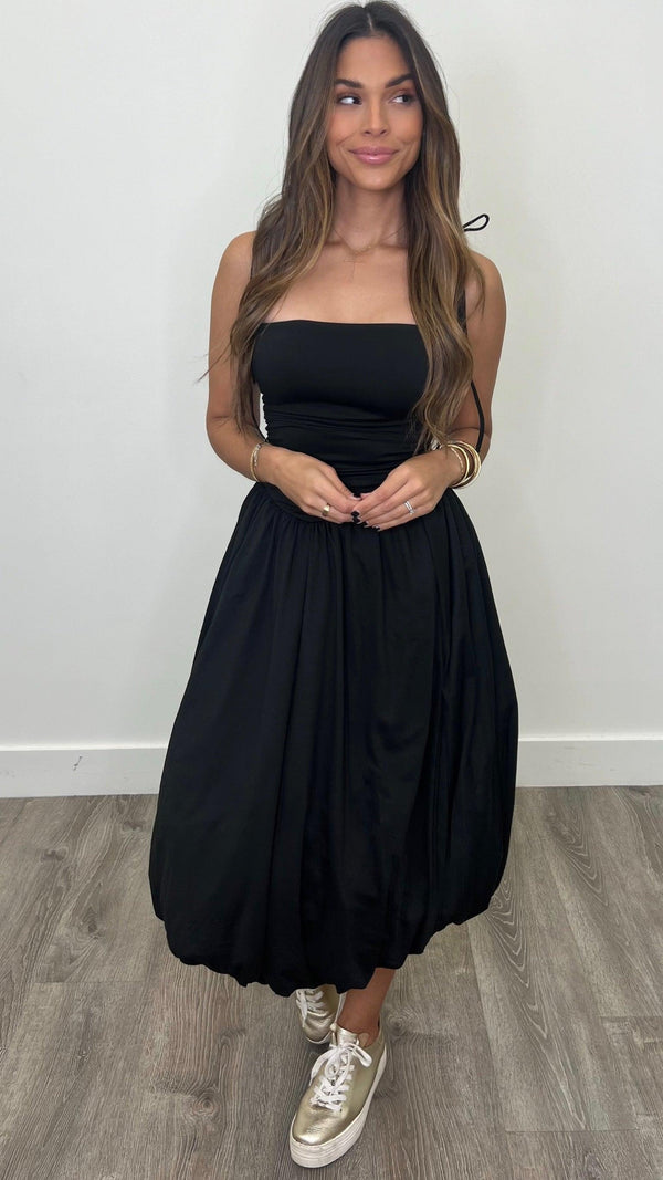 Veronica Black Midi Balloon Dress - PRINZZESA BOUTIQUE