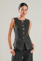 Amroy Black Denim Vest - PRINZZESA BOUTIQUE