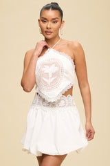 Halter Crochet White Skirt Set