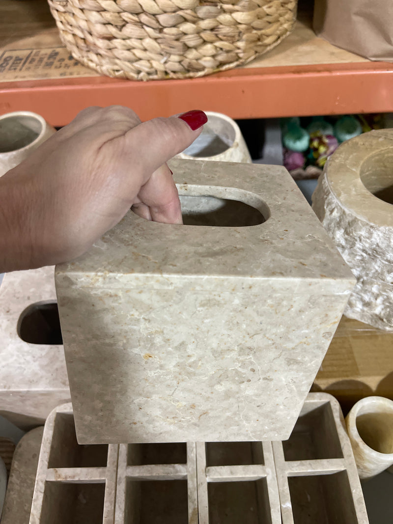 Cream Marble Tissue Box Cover