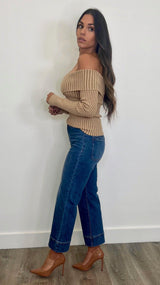 Eliana Taupe Off Shoulder Top
