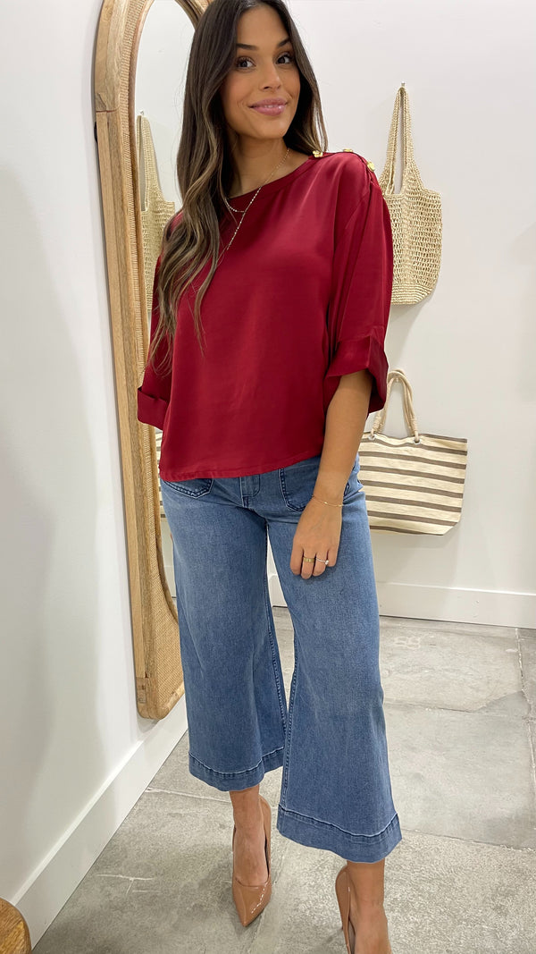 Reed Burgundy Button Top