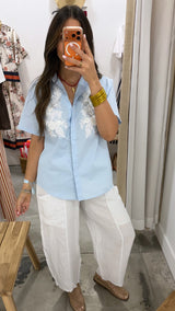 Button-up Shirt With Floral Embroidery Detail