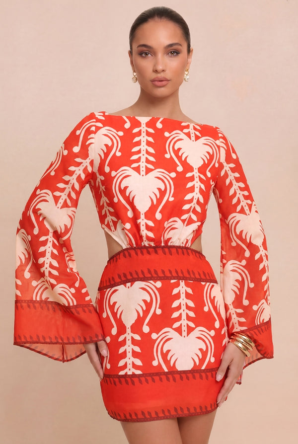 coral club dress Olsen | Coral Satin Plunge-Neck Cape Mini Dress Club L London