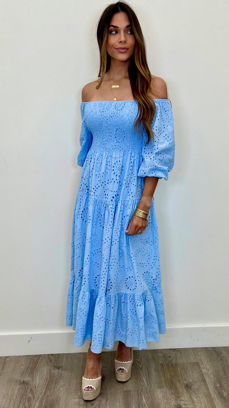 Isabella Eyelet Maxi Dress - PRINZZESA BOUTIQUE