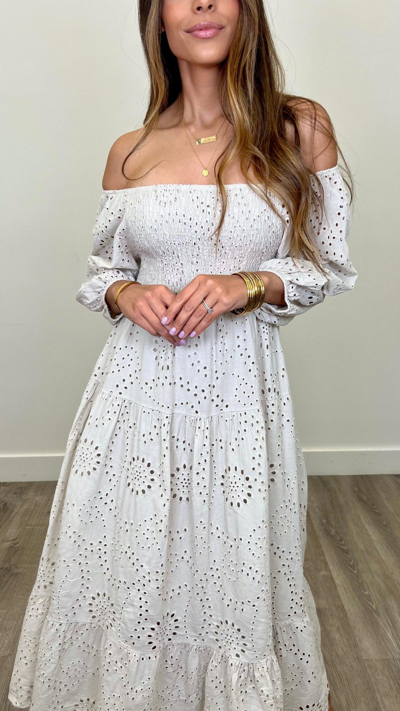 Isabella Eyelet Maxi Dress - PRINZZESA BOUTIQUE