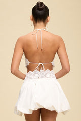 Halter Crochet White Skirt Set