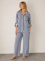 Navy Linen Striped Set