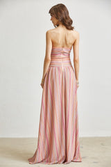 Multi Stripe Crochet Cutout Maxi Dress