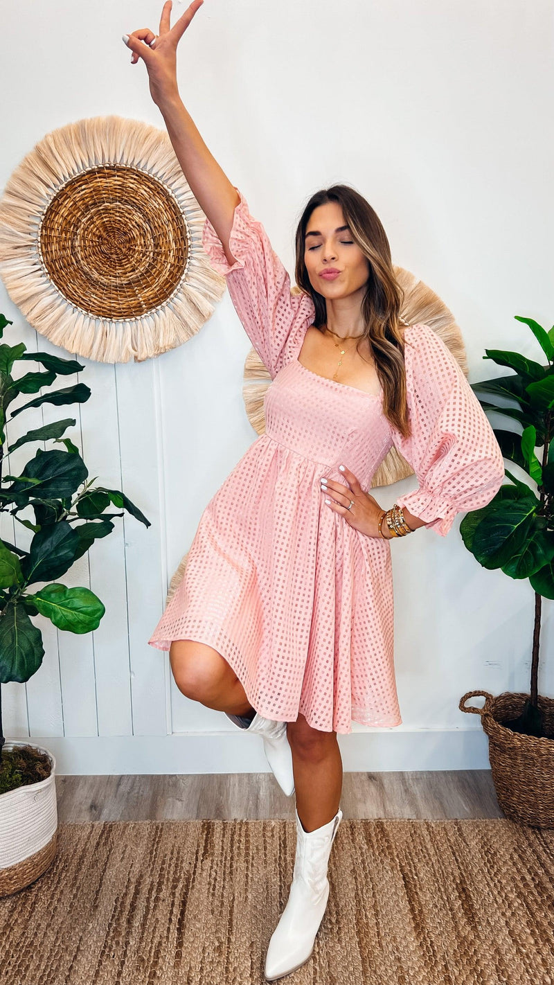 Pink Checkered Babydoll Dress - PRINZZESA BOUTIQUE