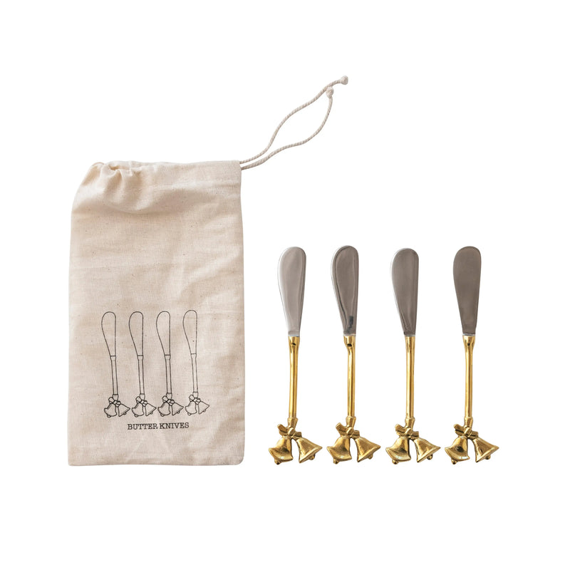 Bells Stainless Steel and Brass Canape Knives, Set of 4 - PRINZZESA BOUTIQUE