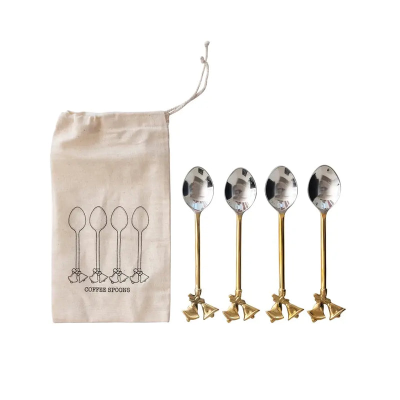 Bells Stainless Steel and Brass Spoons, Set of 4 - PRINZZESA BOUTIQUE