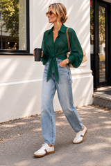 Italian Tie front Blouse in Green
