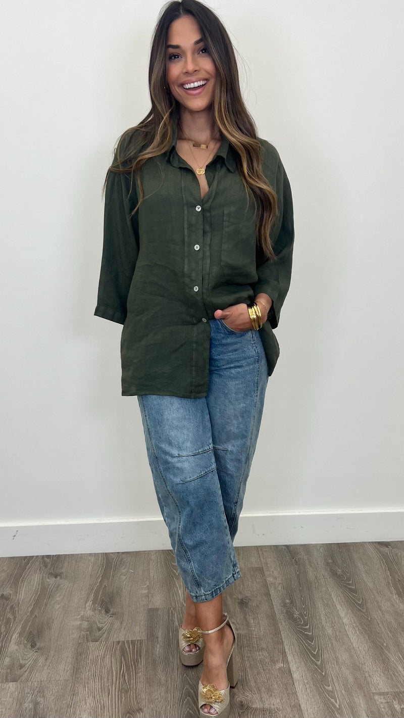 Serafina Linen Button Up Top