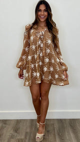 Gigi Embroidered Long Sleeve Mini Dress - PRINZZESA BOUTIQUE