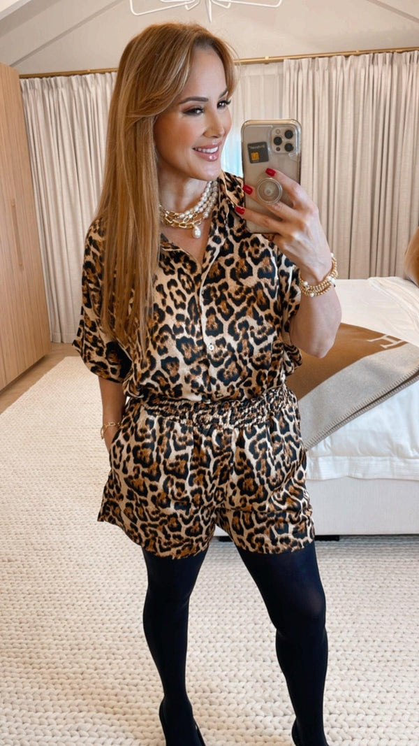 Kamryn Brown Animal Print Satin Shorts - PRINZZESA BOUTIQUE