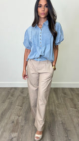 Ferro Beige Pinstripe Pants - PRINZZESA BOUTIQUE